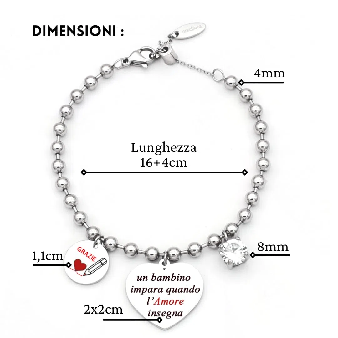 dalcuore Bracciale Amicizia Donna Acciaio Ipoallergenico Regolabile. Charm Frase Incisa. Idea Regalo Originale per Lei: Compleanno, Natale, Laurea. Perfetto per Amica, Fidanzata, Sorella, Mamma, Zia.