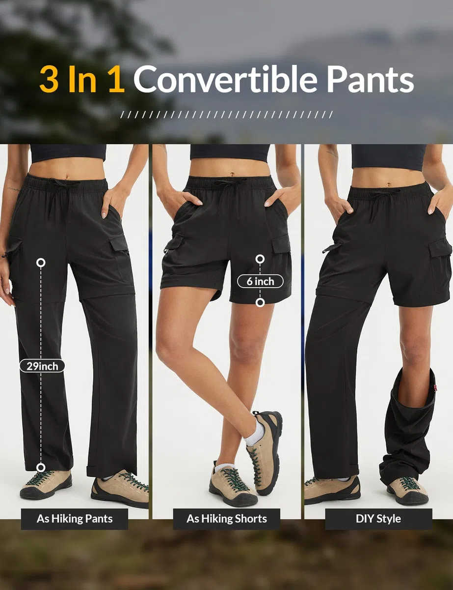baleaf Pantaloni da trekking da donna con cerniera, convertibili, leggeri, ad asciugatura rapida, per attività all'aperto, con tasche