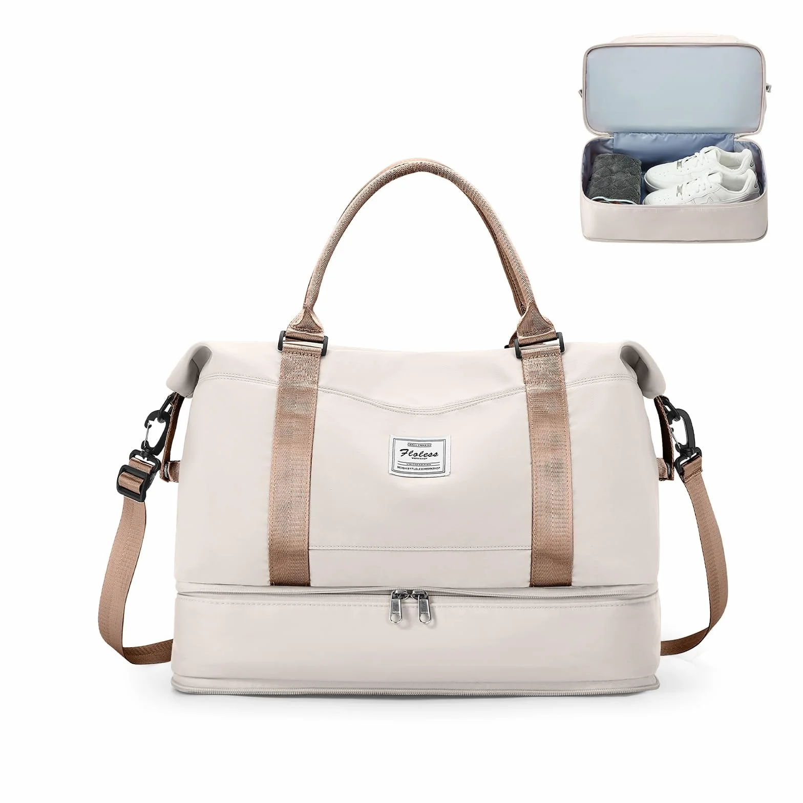 SEAFEW Borsone da Viaggio,Bagaglio a Mano 40x30x20 Ryanair Borsa da Viaggio con Scomparto per le Scarpe,Borsa da Cabina Ryanair Borsa Sportiva Borsone da Palestra da Weekend,D10-Marrone Beige