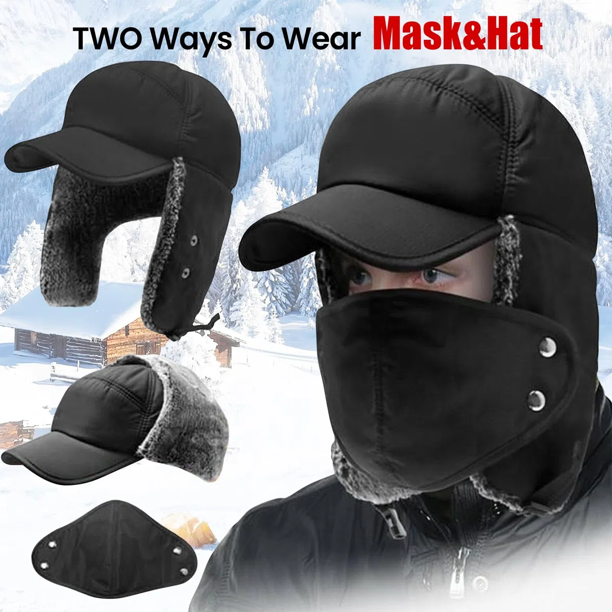 Eznaobo Cappello unisex antivento caldo protezione per le orecchie protezione del viso, cappello invernale 3 in 1 in pelliccia sintetica cappello da sci scaldacollo paraorecchie termico antivento