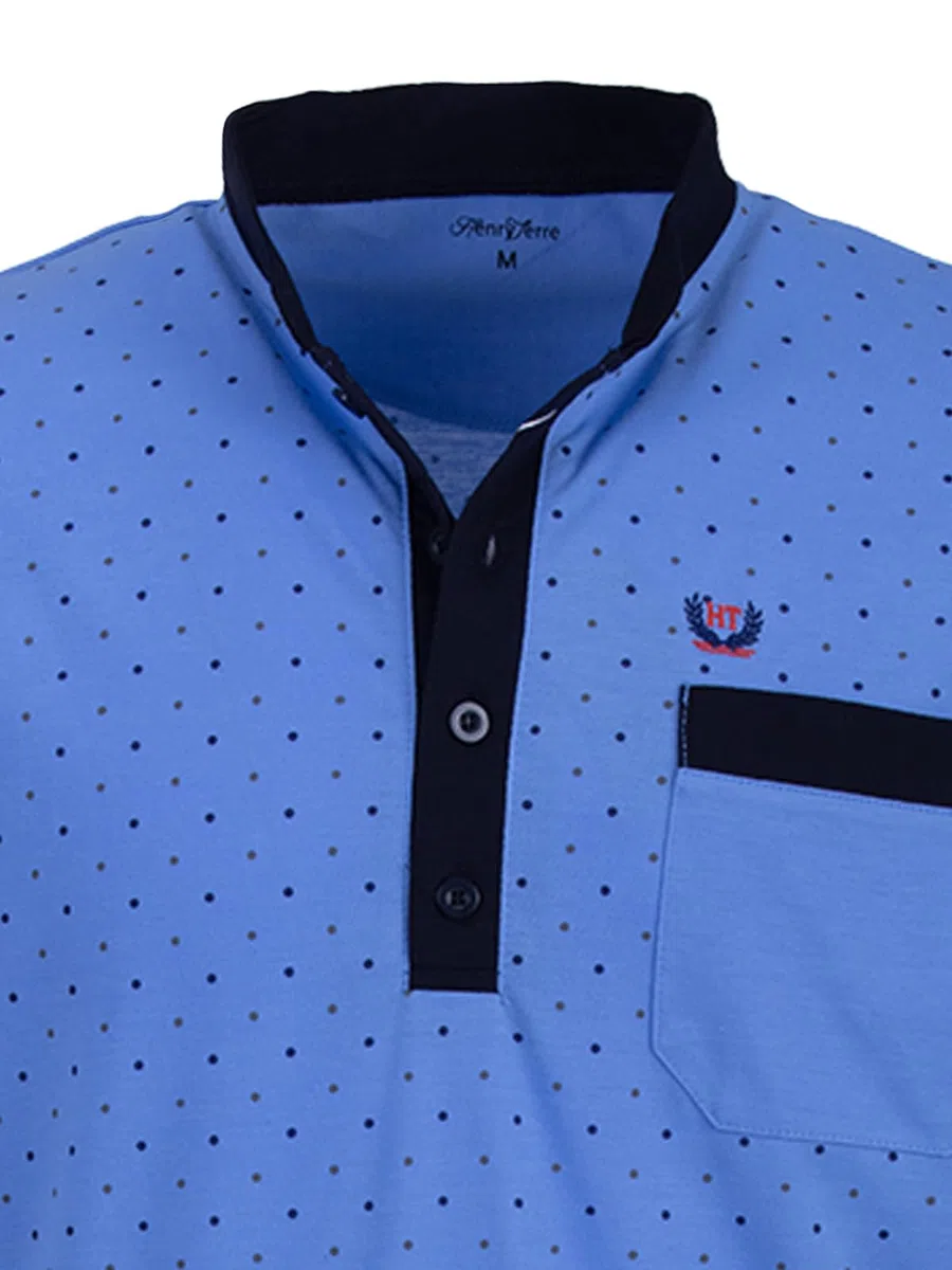 Camicia da notte da uomo a maniche lunghe con tasca sul petto e colletto rialzato
