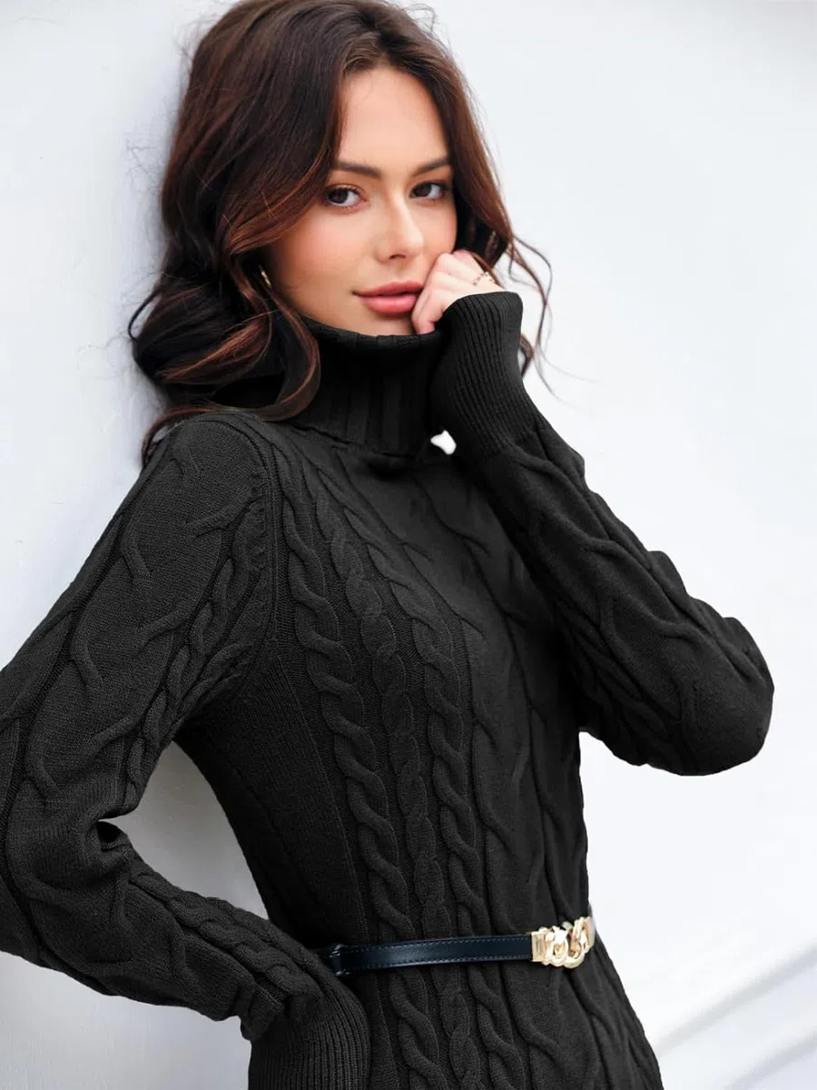 Ebifin Abito Pullover Donna Vestito Invernale Vestiti a Collo Alto Elegante Abito Linea Pullover a Manica Lunga Maglioni Lungo Elastico Autunno.
