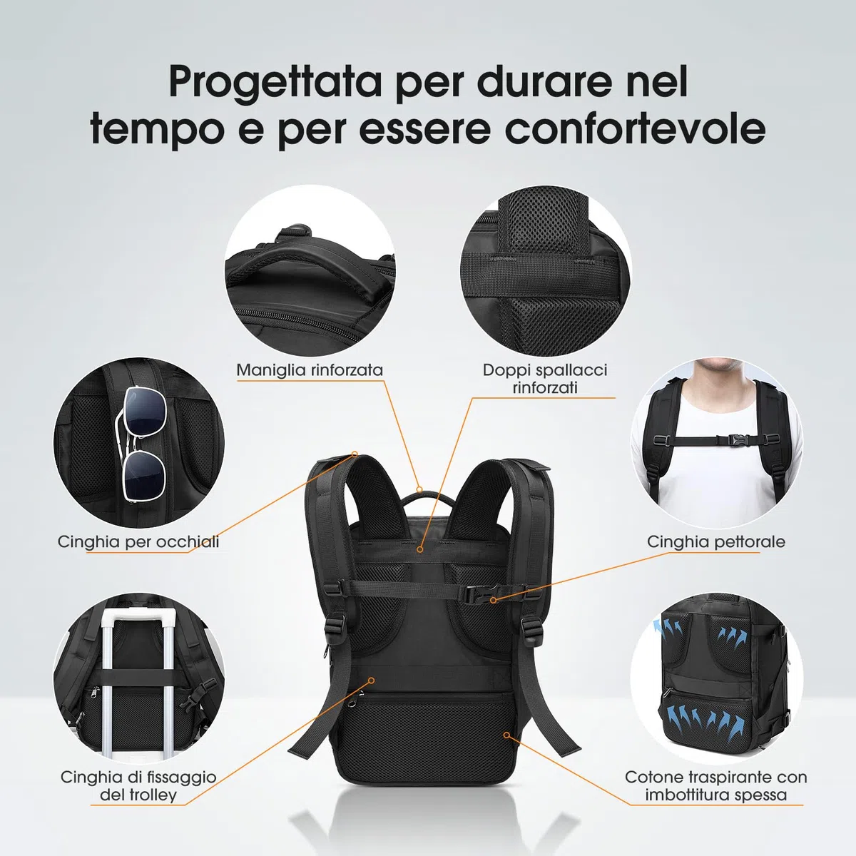 Samfolk Zaino Ryanair 40x20x25 Zain da Vaggio bagaglio a mano ryanair 12 Tasche zaino sottovuoto viaggio con Borsa Scarpe Separata per Donne e Uomini Bagaglio a mano, 20L (Nero, 40x20x25)