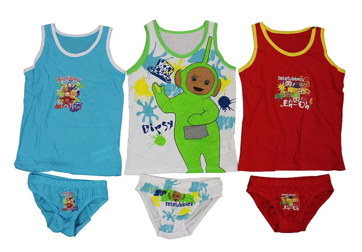Teletubbies Coordinato Intimo per Bambini, 100% Cotone, Canottiera e Slip nei Colori Rosso, Bianco e Blu (122)