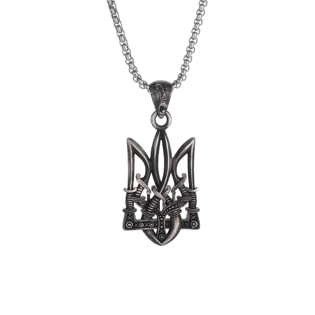 FFZHZHF Collane da uomo Gioielli da donna Retro Punk Nettuno Po eidon Collana con tridente Ucraina Emblema nazionale Ciondolo adatto per uomo Gioielli alla moda alla moda Acce orie Regalo