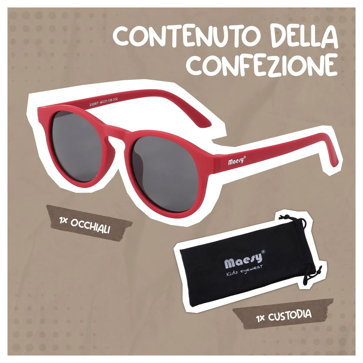 Occhiali da sole per bambini 6-12 anni - Protezione polarizzata UV400 - Montatura flessibile e flessibile - Occhiali da sole sicuri e comodi per bambini - Novi
