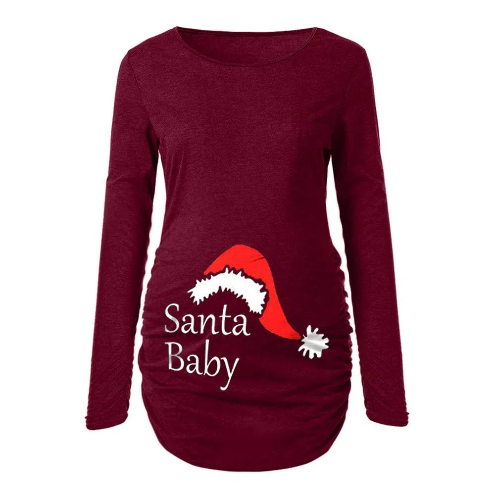 Abbigliamento Donna Incinta maternità Natale Stampato Felpa maternità Costume Pullover Vestiti Manica Lunga Autunno Inverno Moda Calda Girocollo Piegato Felpa Gravidanza Maglietta