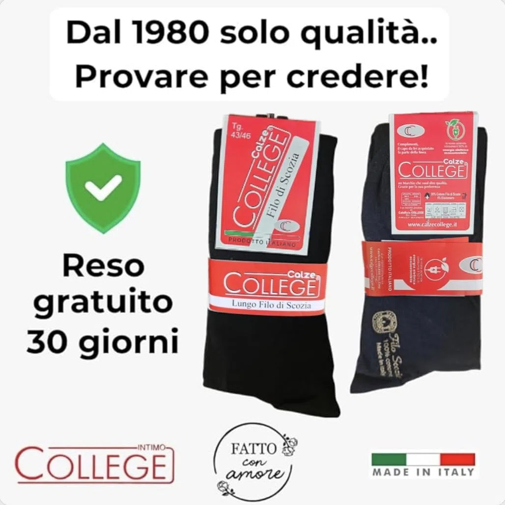Infinity 12 paia Calze Lunghe Uomo Cotone Filo di Scozia Elasticizzato, Calze Uomo Lunghe Eleganti per Lavoro D'Ufficio, Calzini in Tessuto Fresco e Traspirante, Manifattura Made in Italy