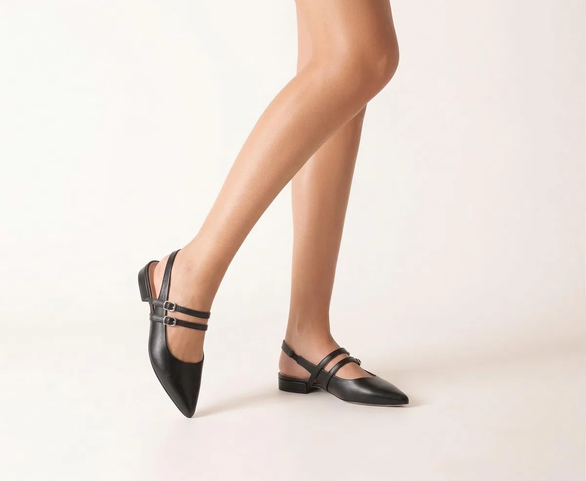 Ballerine Donna Eleganti Scarpe Estive Punta Slingback Doppia Fibbia Tacco Basso Scarpe Comode Ufficio
