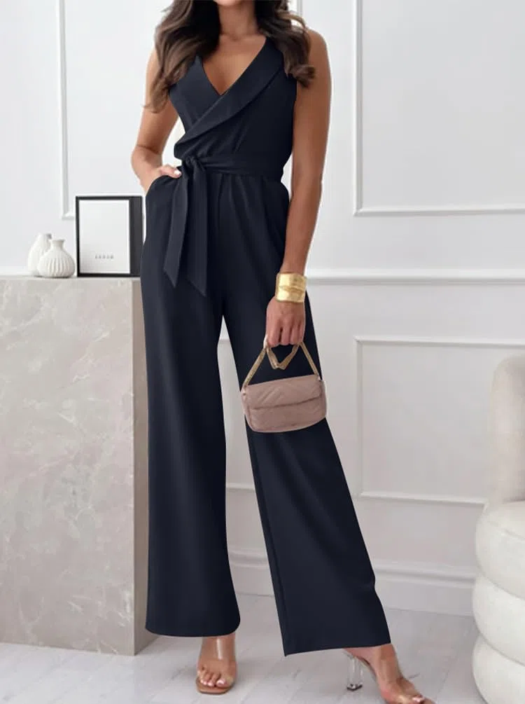 shownicer Tuta Donna Elegante Scollo a V Maniche Corte Tinta Unita Jumpsuit Cerimonia Cocktail Party Overall Playsuit con Tasca