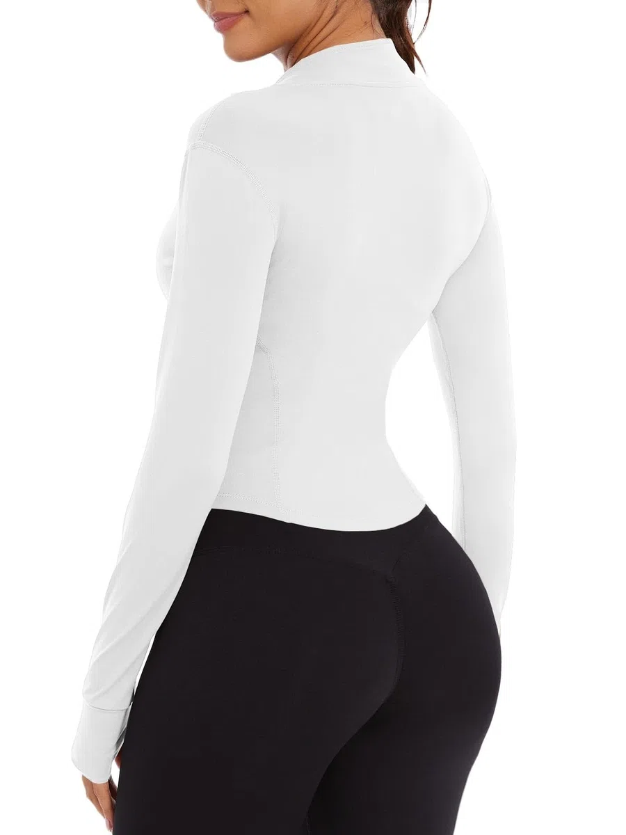 Yutdeng Giacca Sportiva Giacca da Corsa da Donna con Zip a Maniche Lunghe Fitness Traspirante Leggera Giacca Running Donna Felpa da Yoga Palestra Slim Fit con Fori per i Pollici