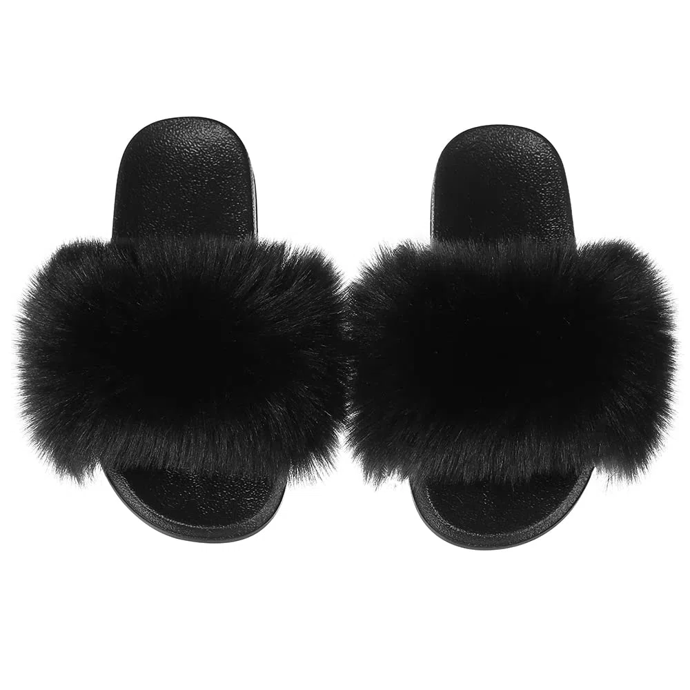 Ciabatte Pelose Donna Pantofole Pelliccia Estive Punta Aperta Ciabatte Casa Scarpe Sandalo Fluffy Peluche Slides