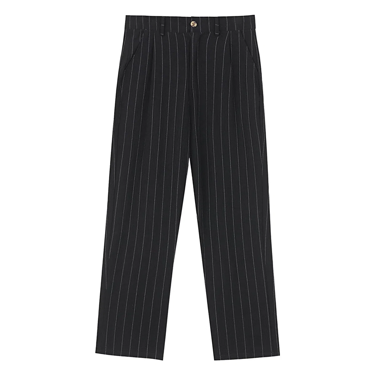 Pantaloni da uomo Baggy a righe, casual, dritti, eleganti, ad asciugatura rapida, con bottoni, da uomo, per smoking, gamba dritta