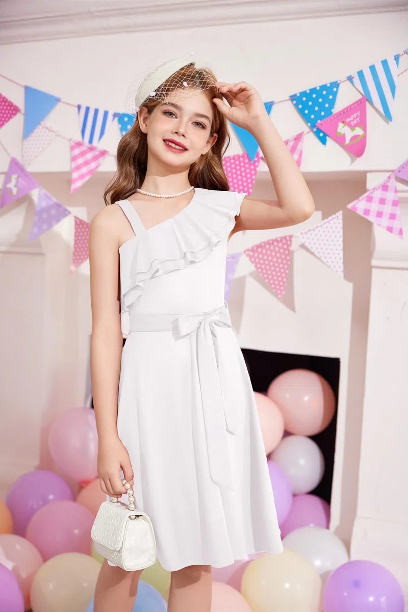 Arshiner Ragazze Abito Una Spalla Bambini Estivo Festa Abiti Papillon Casual Vestito Senza Maniche Abiti per Ragazze 5-14 Anni