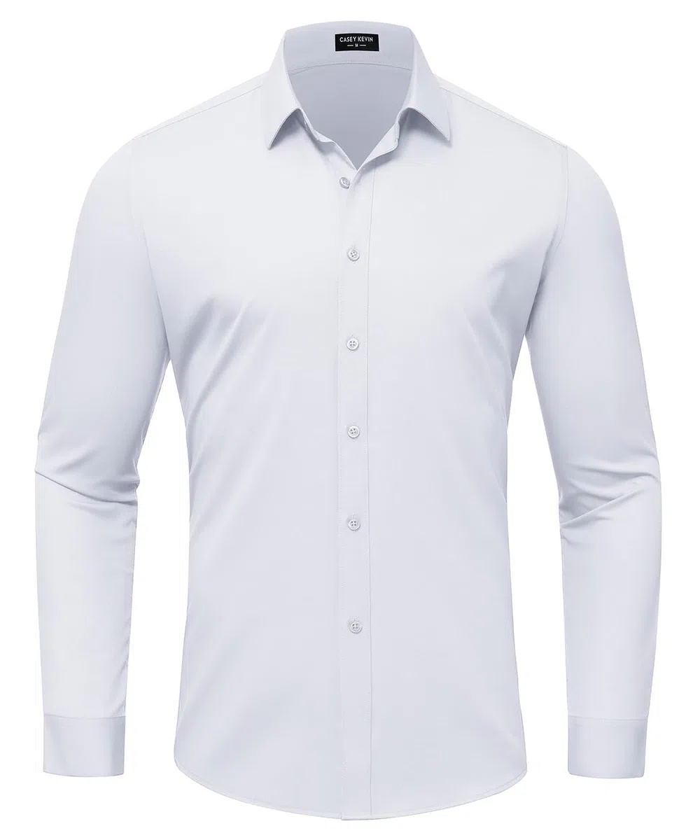 Camicia Uomo Senza Stirare Maniche Lunghe con Bottoni Fibra di bambù Senza Pieghe Business Elegante Camicie