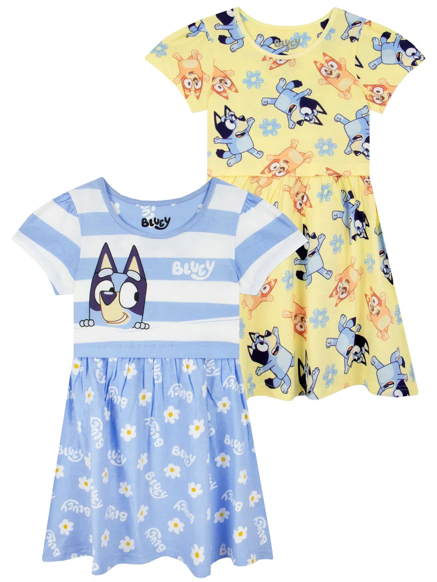 BlueY Vestiti Ragazze, Confezione da 2 Vestiti di Cotone, Vestito A Maniche Corte Ragazze L'Estate