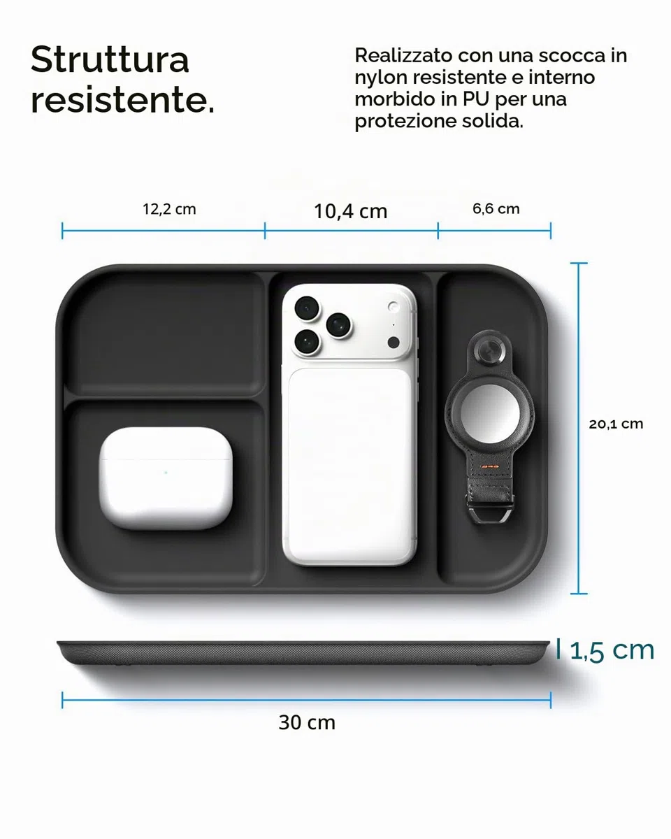 Spigen Modern Valet Sectional Tray – Organizzatore Rangement Premium in PU con 4 Scomparti, Vassoio Svuotatasche Multifunzionale per Ufficio, Cucina e Comodino, Chiavi, Portafoglio, Orologio, Telefono