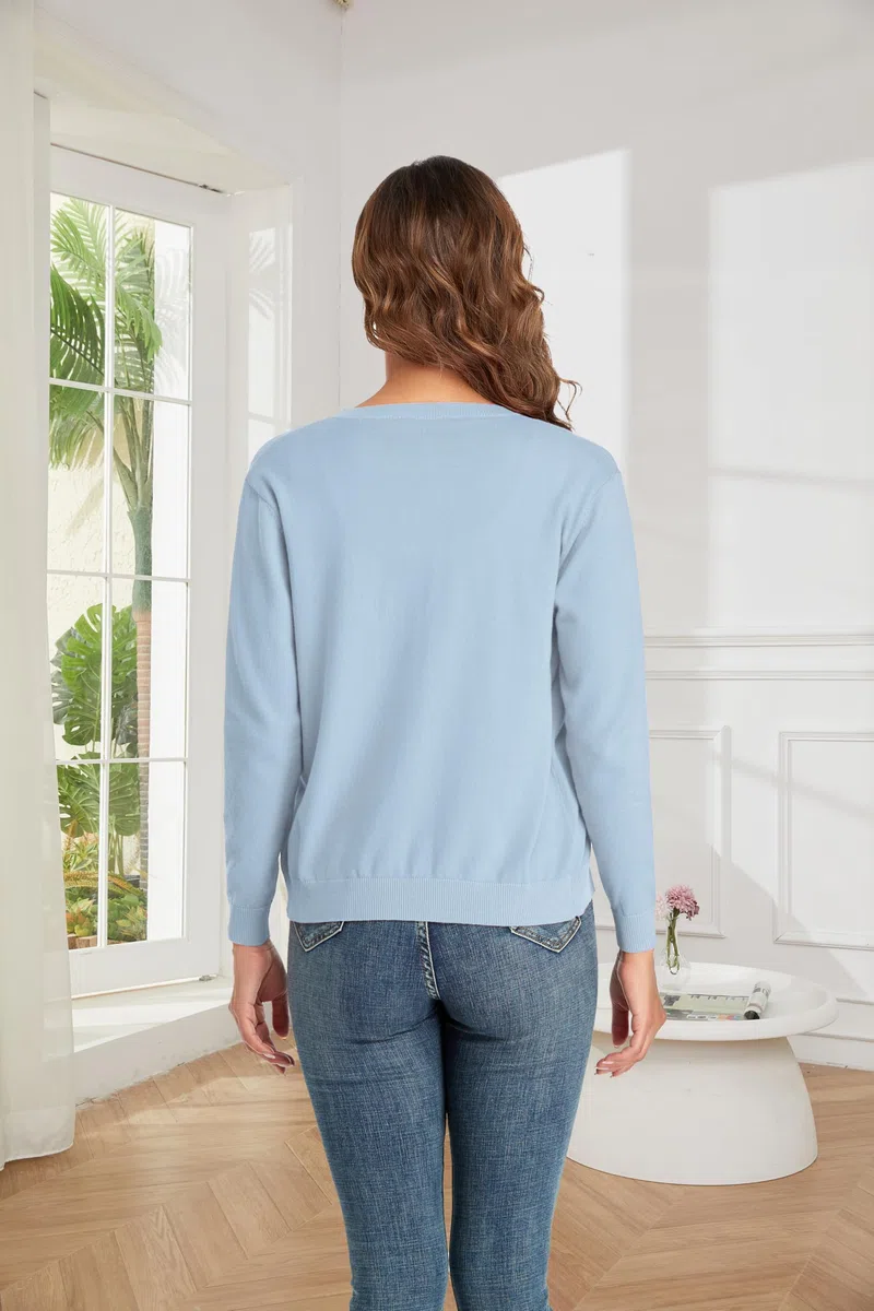 CUNYI Cardigan Donna Maglia con Bottoni Girocollo Classico Manica Lunga Giacca Cappotto Elegante