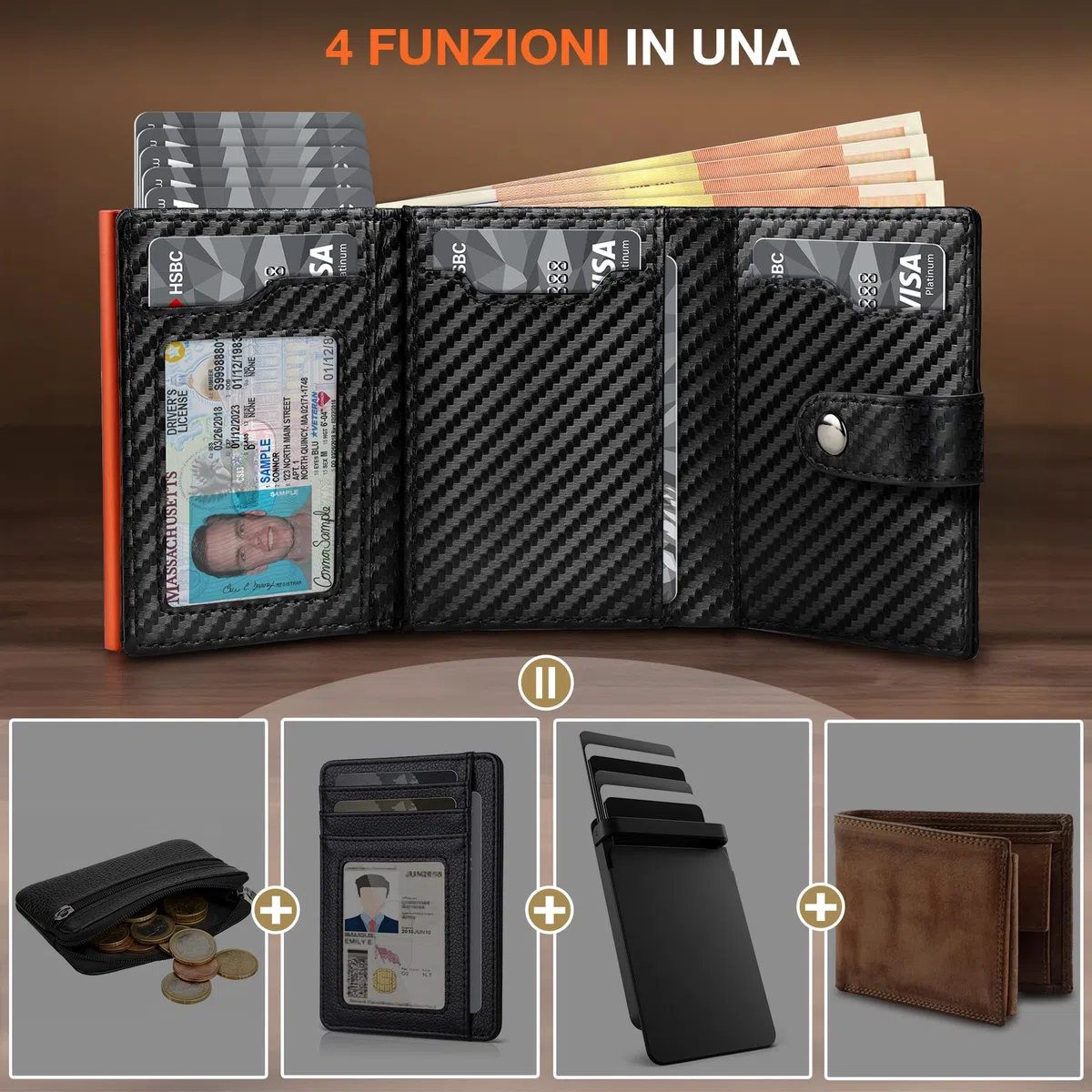 TENBST Portafoglio Uomo & Donna | Porta Carte di Credito 10 carte | Porta Tessere Uomo con Portamonete e Scomparti Banconote | Portacarte Uomo con RFID Protezione Anticlonazione - Regalo per Auto