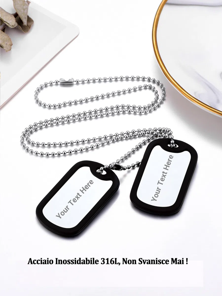 PROSTEEL Collana Uomo, Collana Militare Personalizzata, Piastrine Dog Tag, Incisione Laser, Catena Palla 55+5 CM, Ciondolo Targhetta dell'Esercito, Militare ID Targhetta(con Confezione)