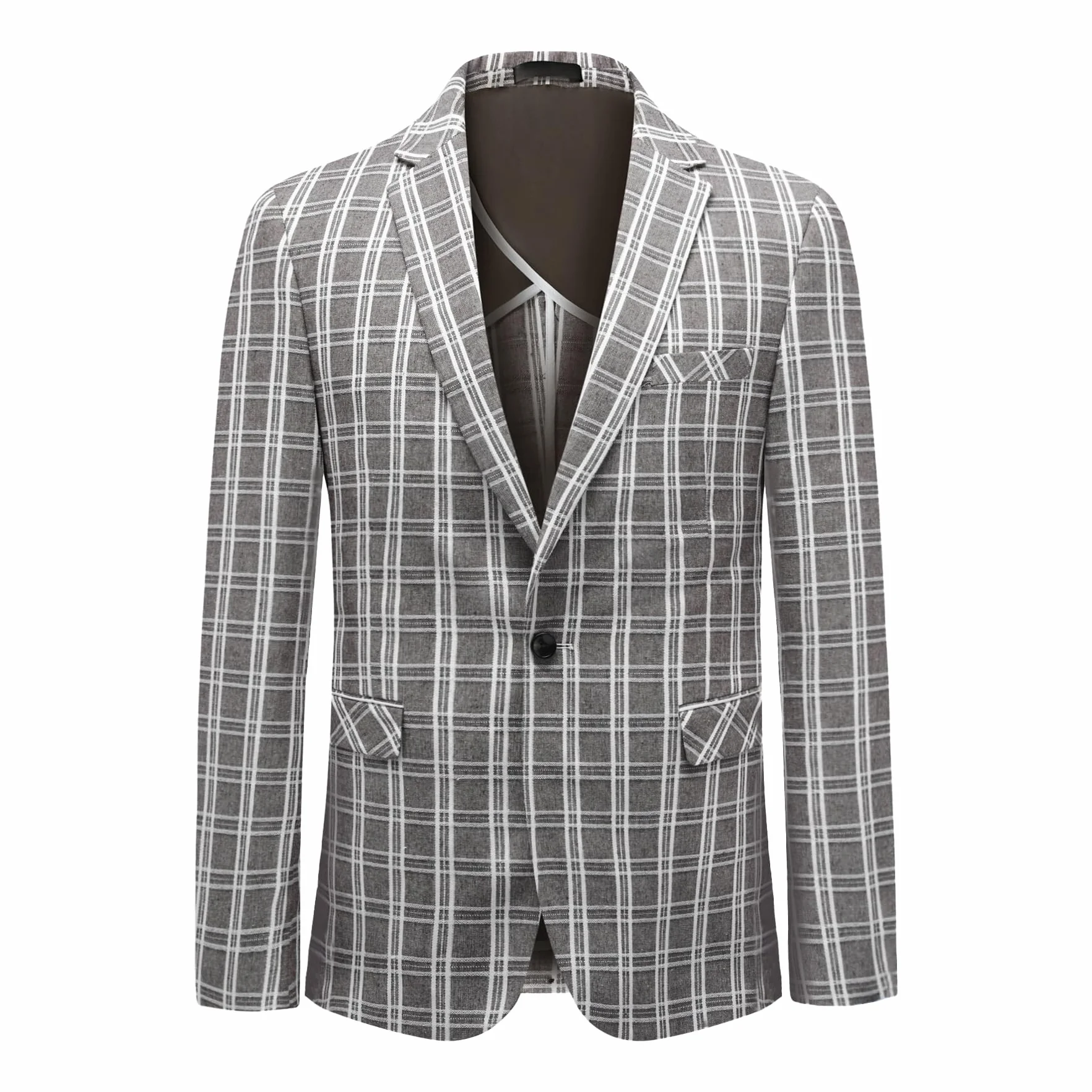 Allthemen Blazer Uomo a Quadri Slim Fit Giacca Elegante Business Tinta Unita Cappotto Vintage con Button Suit per Festa Nozze