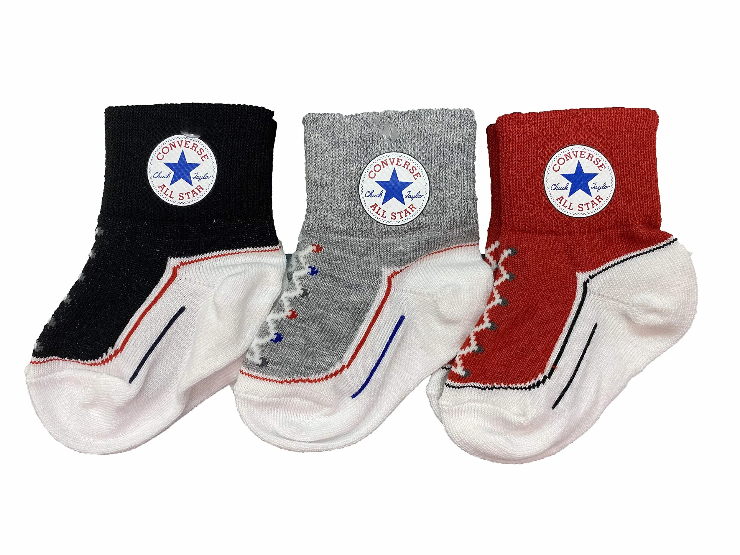 CONVERSE ALL STAR Striated Qtr 3pk Calzini Bimbo 0-24 (Pacco da 1)