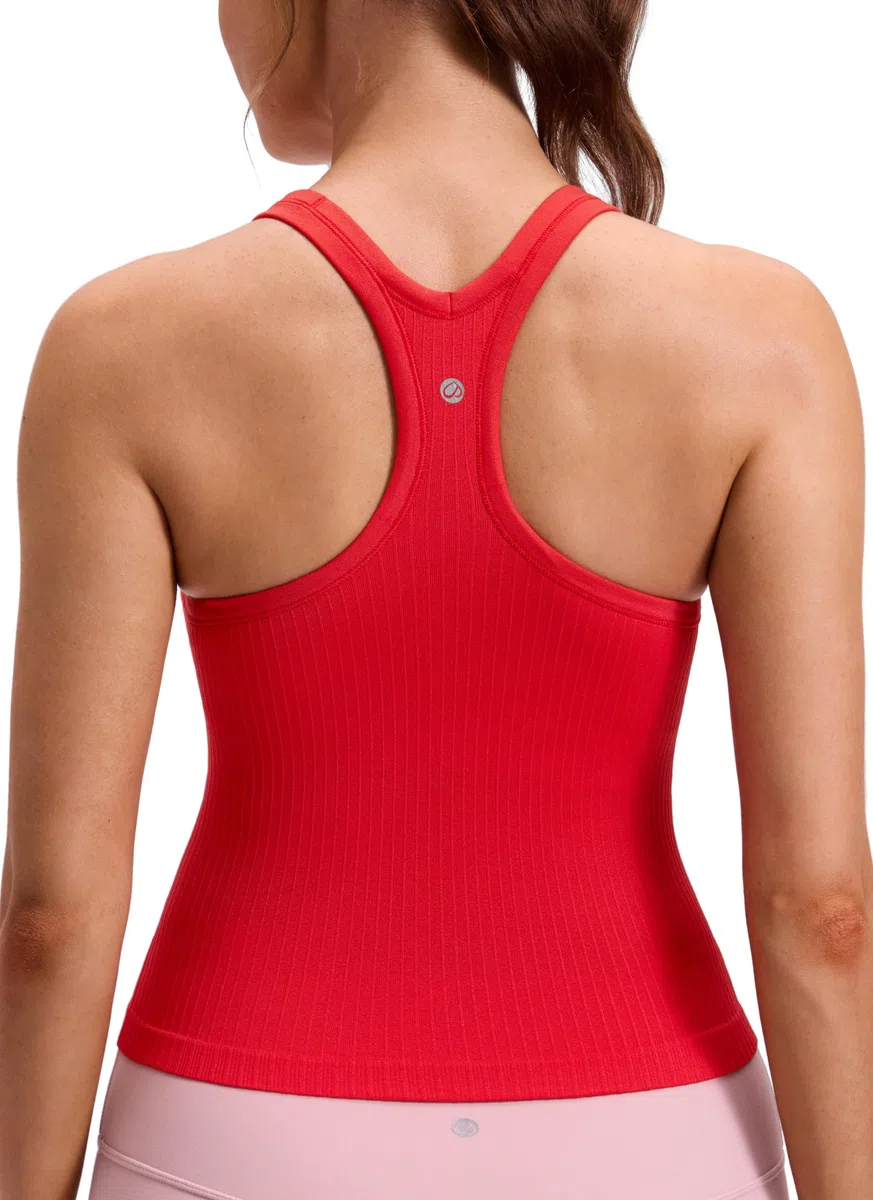 CRZ YOGA Seamless Costolato Canotta da Donna Y-Indietro Canottiere con Reggiseno Incorporato Imbottita