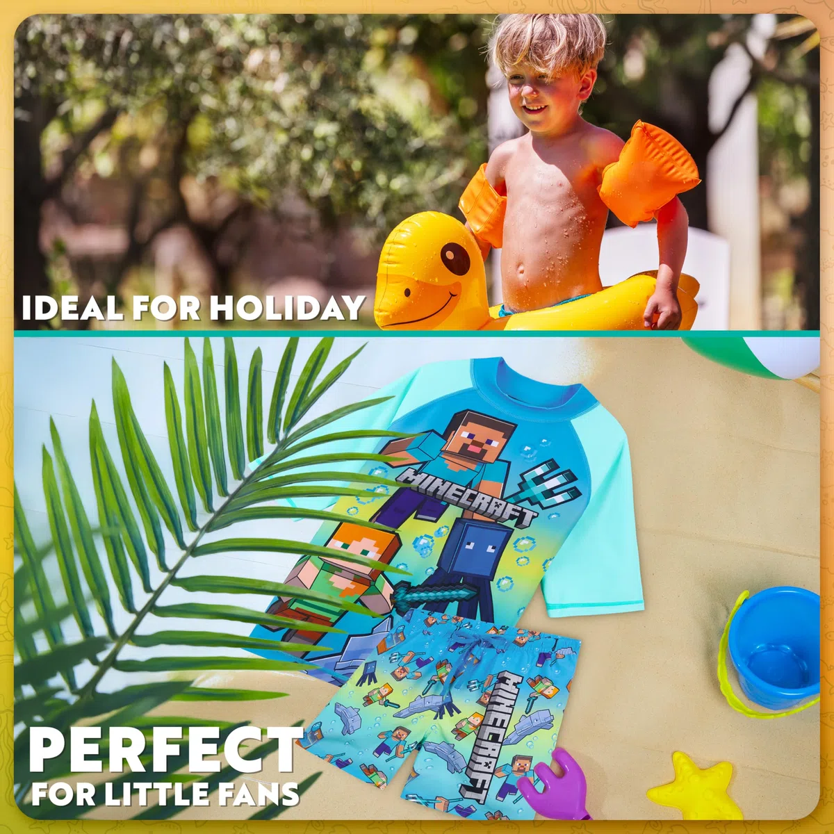 Get Trend Minecraft | Pokemon Swimsuit Set for Boys Teenagers 2 Pcs with Swimming Trunks Boys Rash Vest for Swimming Beach Trip Holiday Essentials