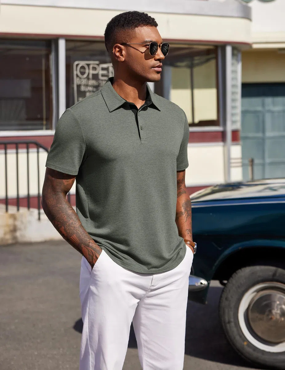 COOFANDY Polo da Uomo Manica Corta Estiva Casual Regular Fit in Maglia con Colletto Button Down Stretch Golf