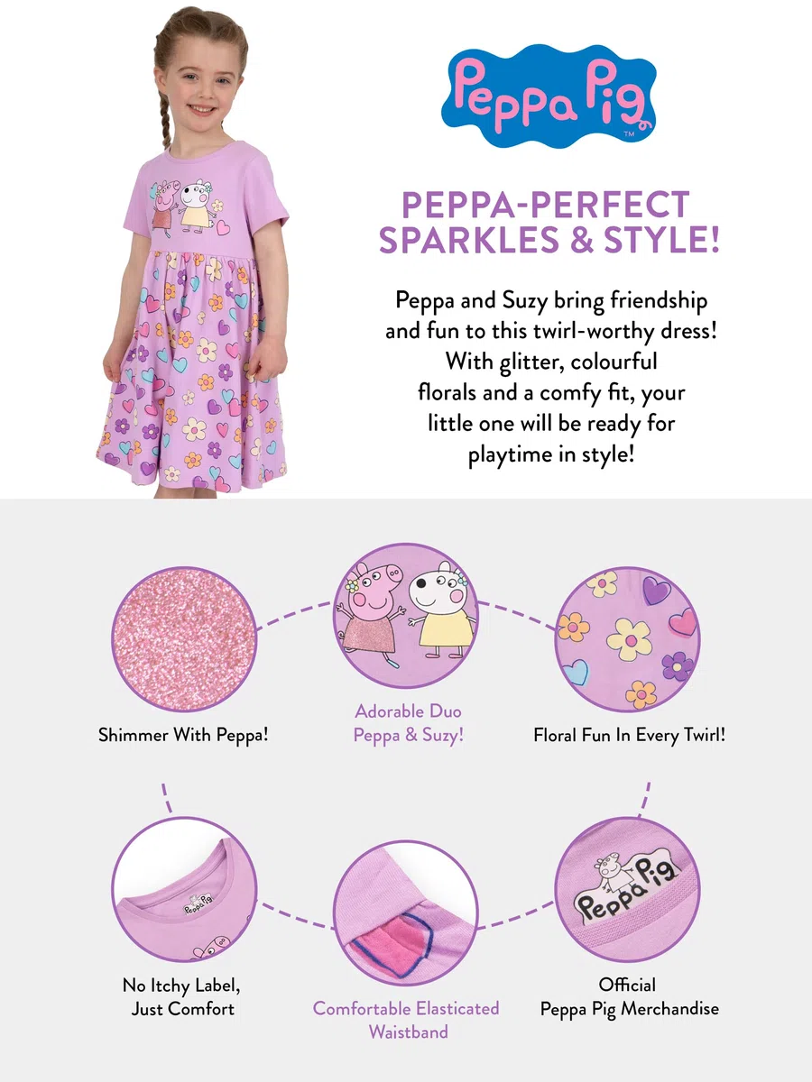 Peppa Pig Vestito Bambina | Vestito Estivo Ragazza Cotone | Abbigliamento Ragazza Manica Corta | Abiti in Cotone