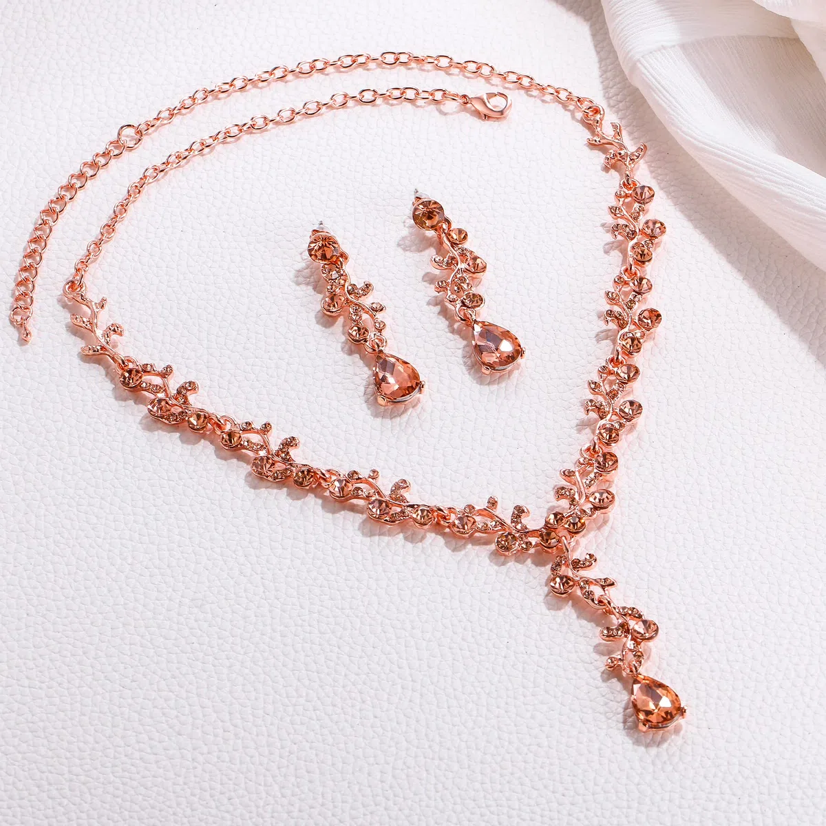 Matrimonio Sposa Foglia Goccia Cristalli Collana Orecchini Set Filigrana Gioielli