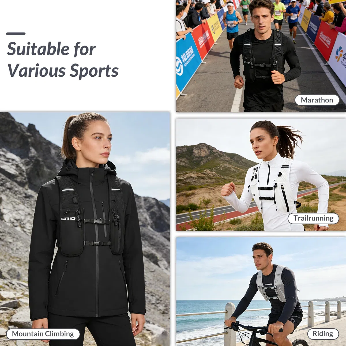 Gilet da corsa per donne e uomini, con cinghie pettorali regolabili, con sacca d'acqua da 1,5 l, leggero, traspirante, riflettente, per maratona, sentiero, escursionismo, ciclismo