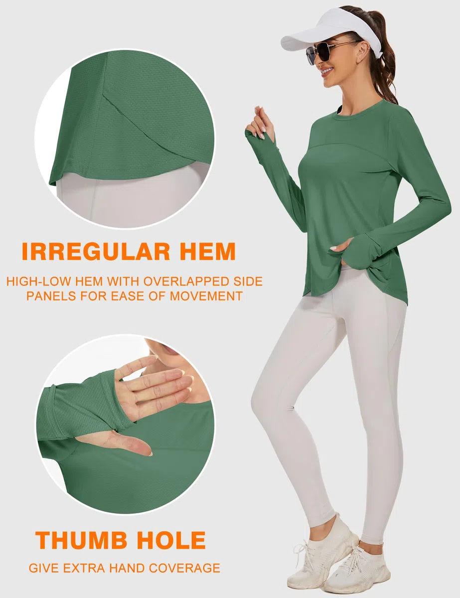 IECCP Camicetta Sportiva da Donna, a Maniche Lunghe, UPF 50+, Protezione dai Raggi UV, Maglietta a Maniche Lunghe, vestibilità Sottile, con Foro per Il Pollice, rashguards