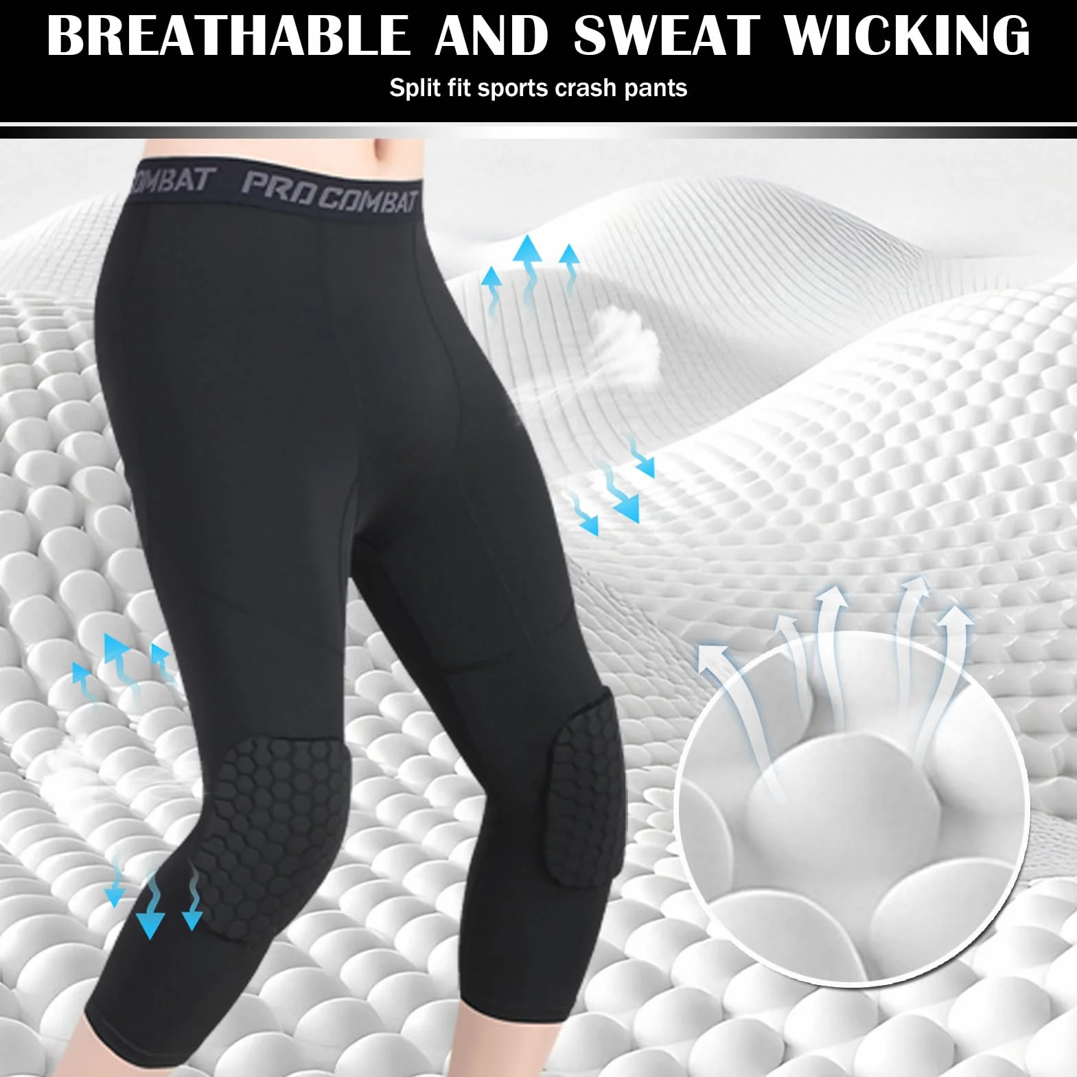 HULG Pantaloni da Basket con Ginocchiere,Pantaloni da Basket da Uomo con Ginocchiere 3/4 Capri Imbottiti Leggings A Compressione Leggings Protezioni Sportive