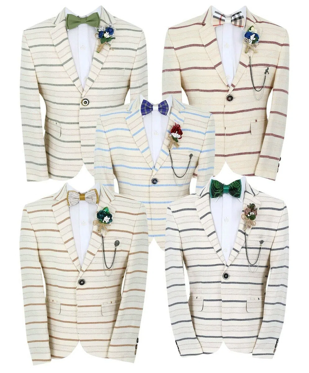 SIRRI Giacca da ragazzo a righe orizzontali, vestibilità aderente, alla moda, casual, occasioni speciali, compleanni, matrimoni, cene, balli studenteschi