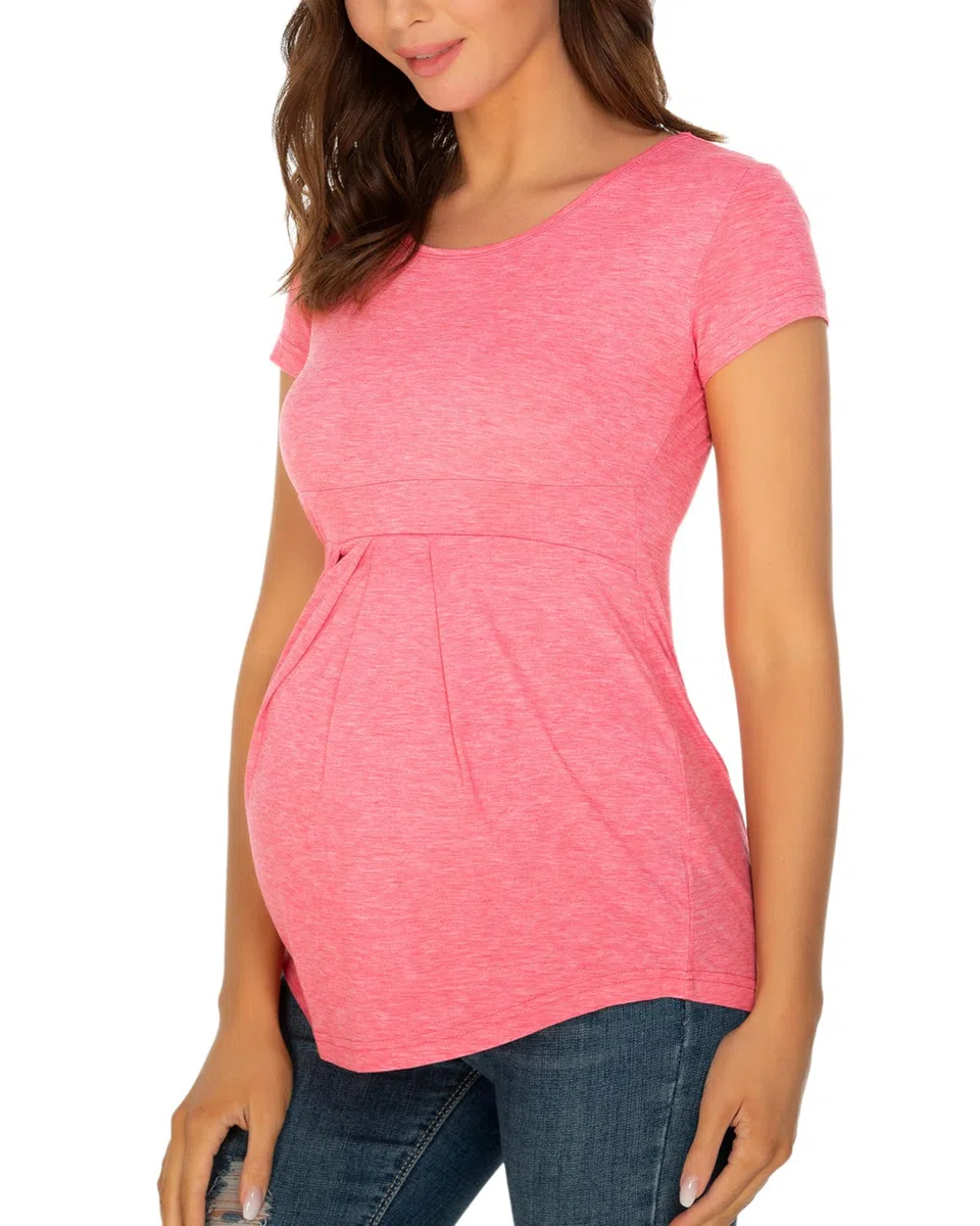 Maglia da donna incinta con maniche a 3/4, Rosa a righe