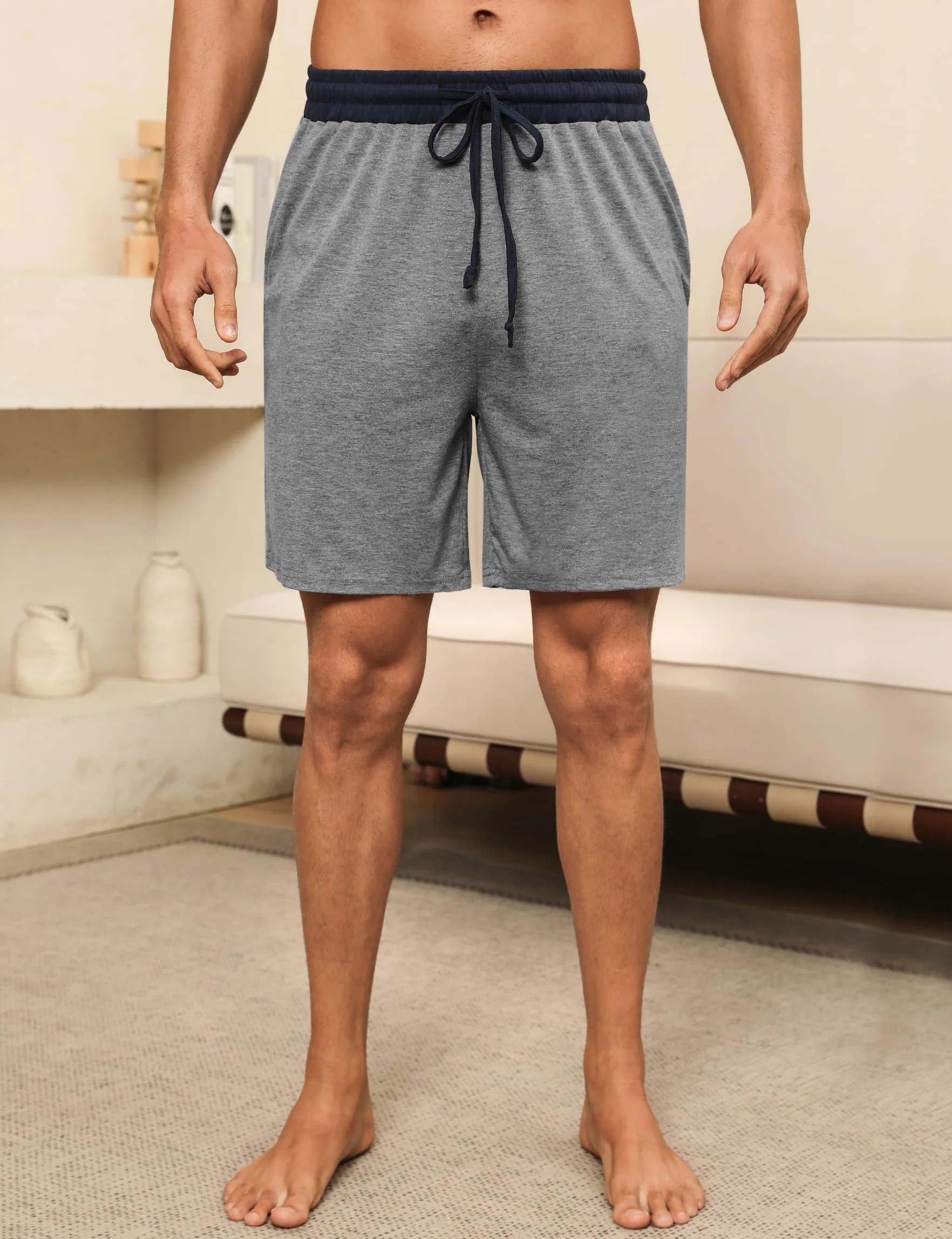 Nieery Pantaloncini Pigiama Uomo Cotone Pantaloncini Casual Corto Estivo Uomo con Tasche e Cintura in Vita，Due pacchi