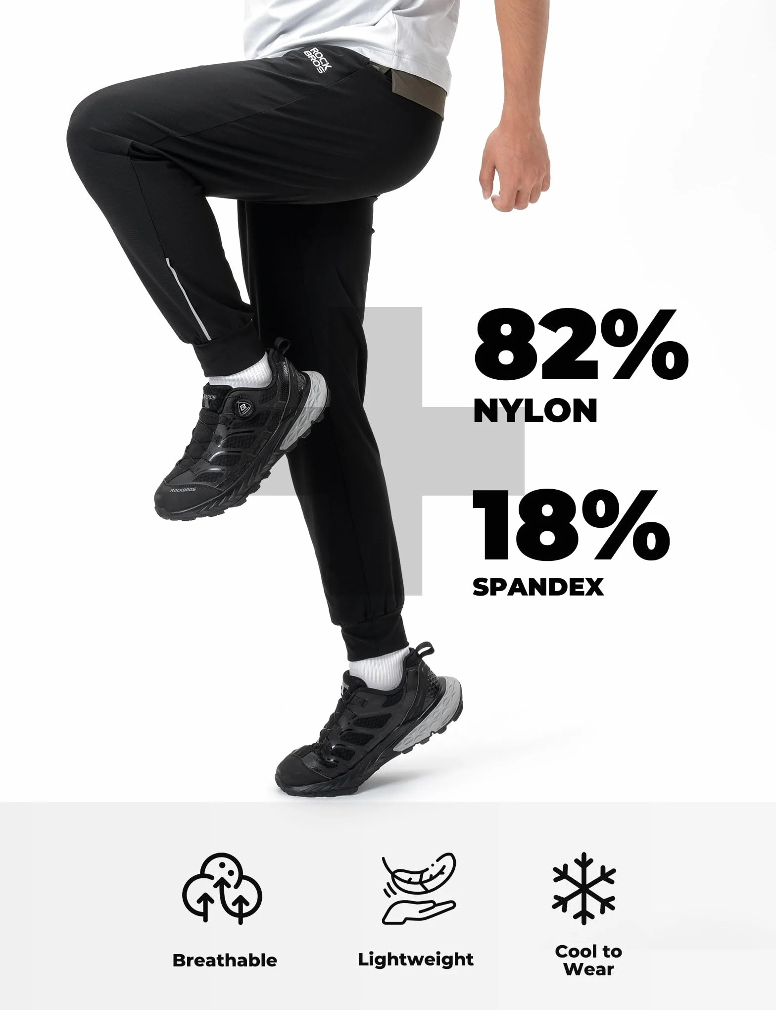 ROCKBROS Pantaloni Lunghi Ciclismo Estivo Uomo, Pantaloni Bici MTB Traspirante e Asciugatura Rapida Elastico, per Corsa Trekking Escursionismo, Nero