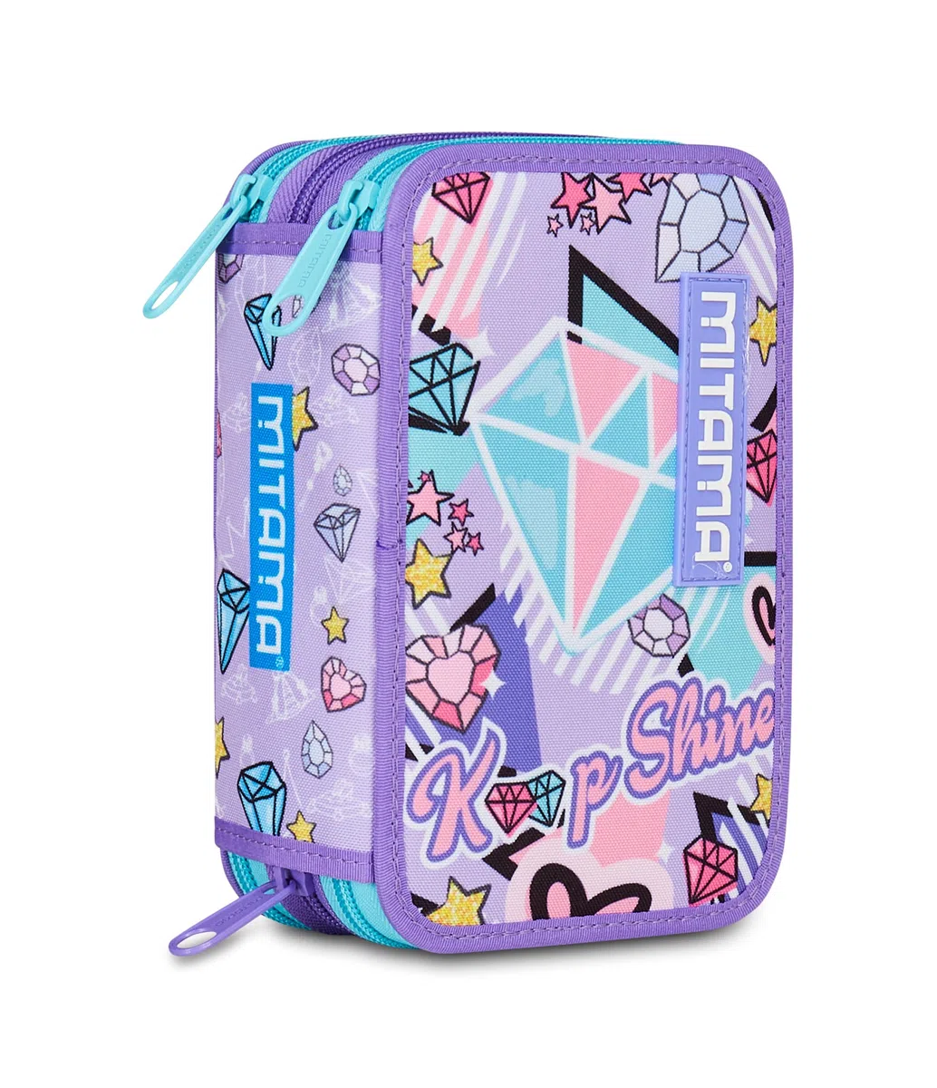 Mitama Astuccio Scuola 3 Scomparti, DOUBLE DIAMOND, Astuccio Attrezzato completo, 47 pezzi, 3 scomparti, Per bambine e ragazze, Scuola e tempo libero