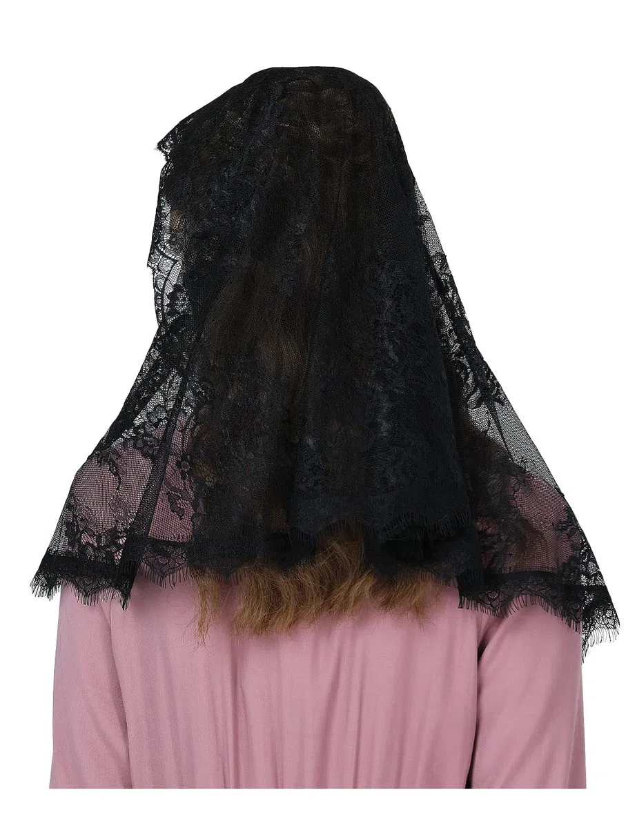 BEAUTELICATE Velo di Pizzo Chiesa Velo da Sposa Mantilla Velo Cattolica Sciarpe Scialle di Pizzo Copricapo Foulard Messa In Latino Nero Bianco V114
