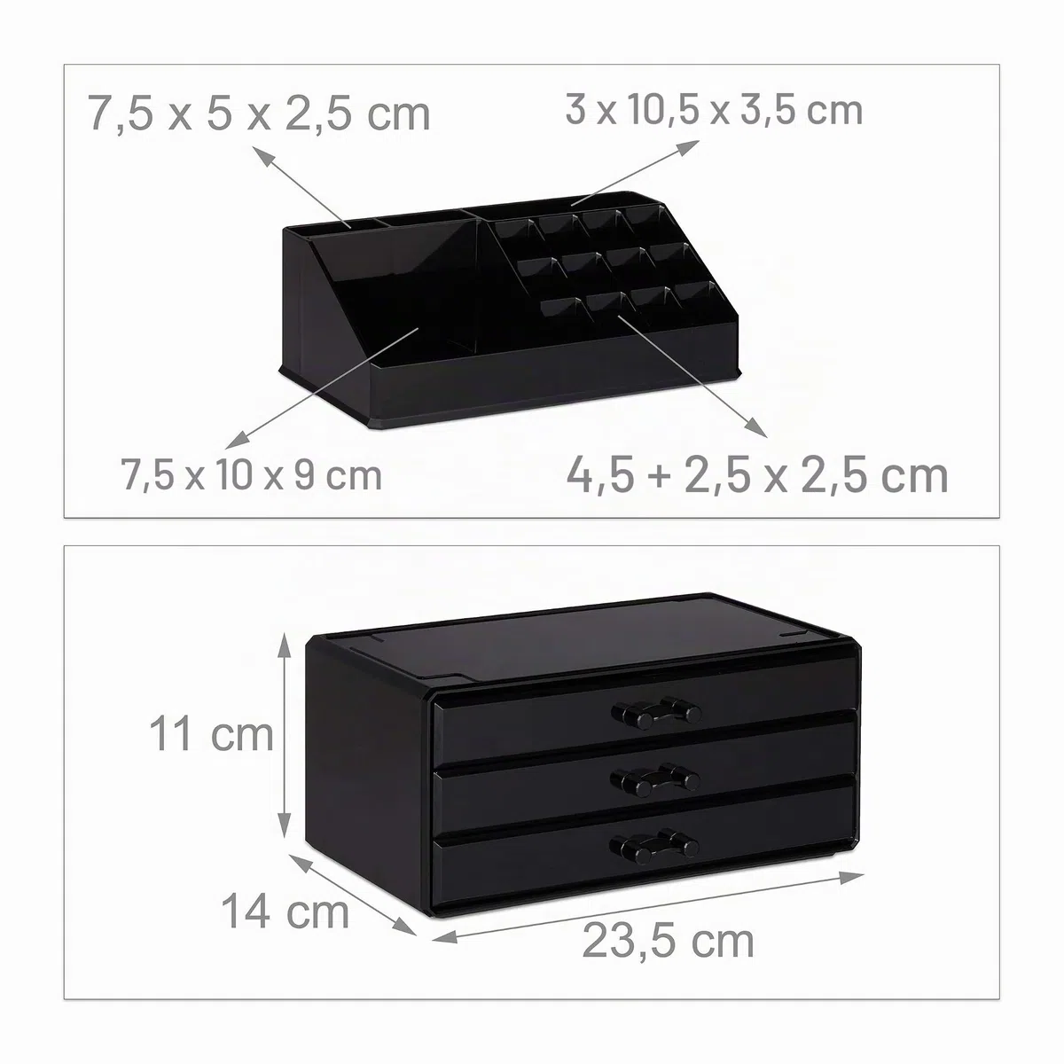 Relaxdays Portatrucchi, 2 Organizer Combinabili, Portaoggetti per Cosmetici con Cassetti, Multiuso, Versatile, Nero