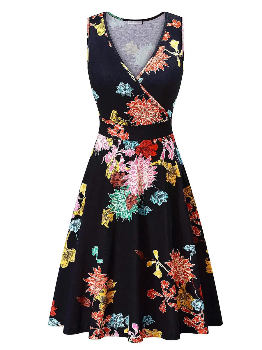 LIAMERHE Moda Abito Donna Manica Lunga/Senza/Corta Scollo a V Elegante Vestito Linea A Vita Alta Casual Stampa Floreale Vestito Autunno Inverno Vestito Estivi