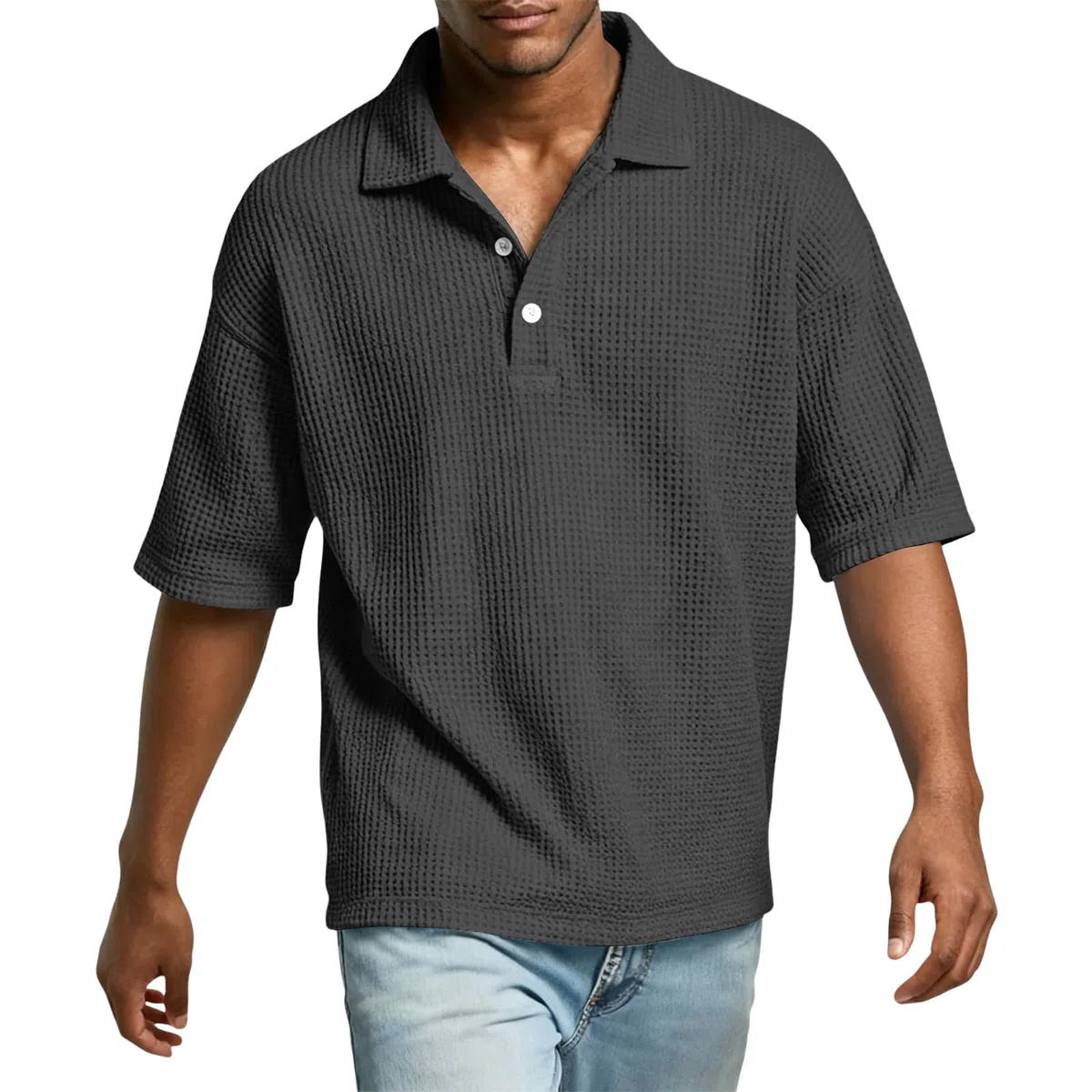 T-shirt da uomo, a maniche corte, estiva, con bottoni, casual, struttura a nido d'ape, maglietta basic larga, da uomo, leggera, vestibilità regolare