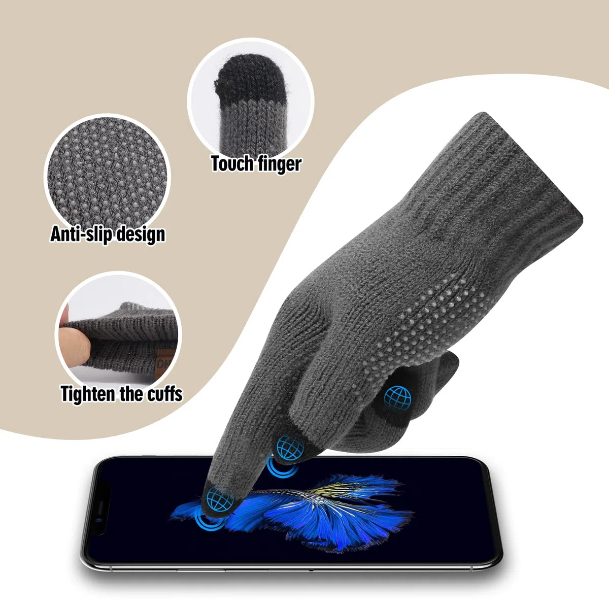 TAGVO Set Invernale Uomo: Guanti Touch Screen, Sciarpa Lunga e Cappello In Maglia - Regalo Morbido Per Outdoor