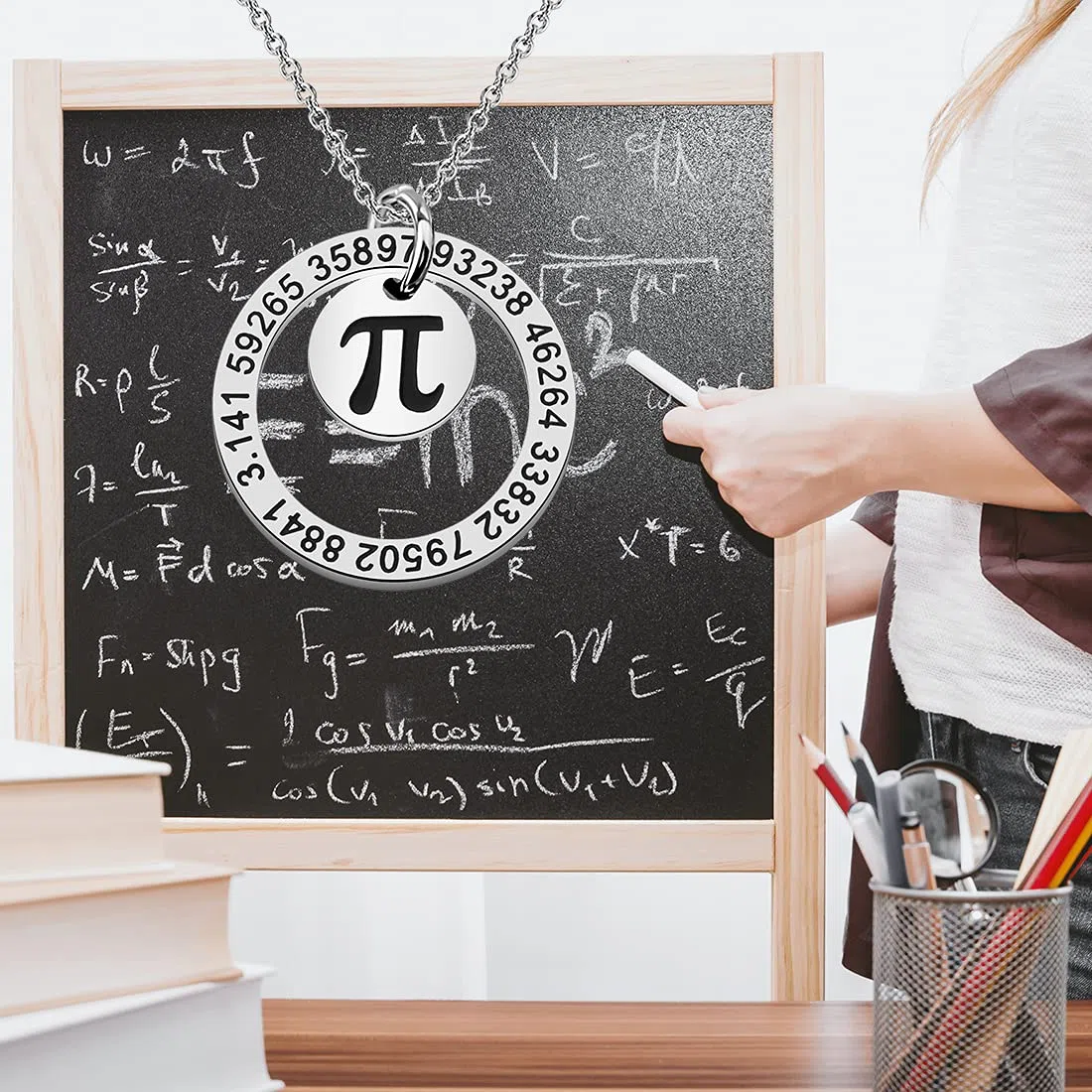 FUSTMW Matematica collana simbolo matematica ciondolo collana matematica gioielli regali matematica numero simbolo scienza matematica regali matematica, Large, Nessuna pietra preziosa