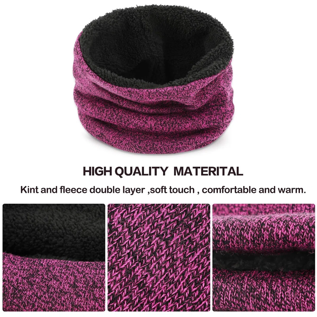 TAGVO Winter Beanie Hat, Scarf, Touch Screen Gloves 3 in 1 Kit di Accessori Caldi, Interna Morbido, Berretto Elasticizzato in Maglia per Berretto, Scaldacollo Elastico, 3 Dita Guanti Touch Screen