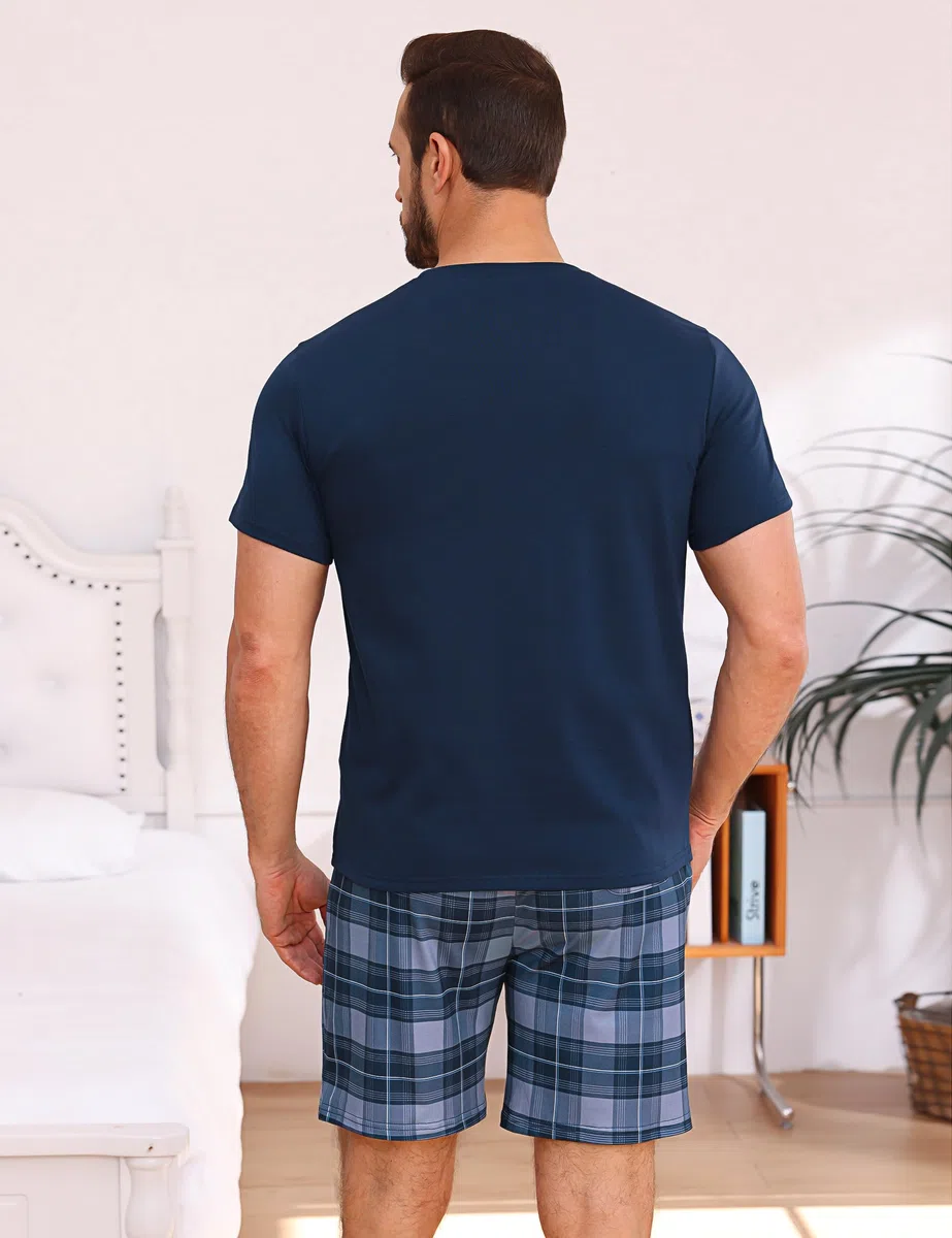 Bresdk Pigiama Uomo Estivo Corto Cotone Set 2 Pezzi Maniche Corte + Shorts Loungewear Leggero Traspirante Casa Notte