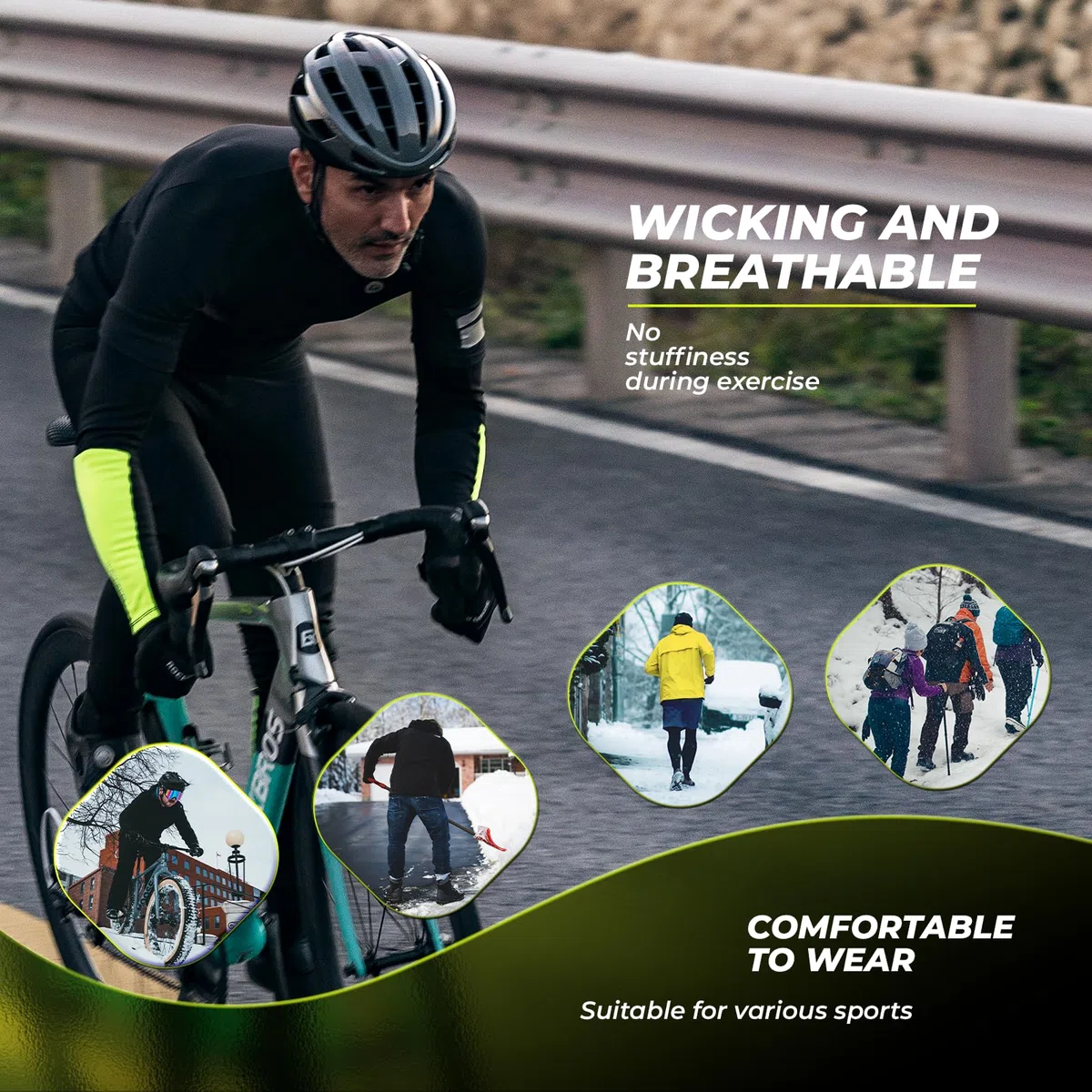 ROCKBROS Manicotti Braccia e Gambali Invernali Sportivi, Scaldabraccia Antivento Termico, Saldamuscoli Gamba Elastico per Ciclismo, Corsa, Escursionismo, Pallavollo, Uomo Donna
