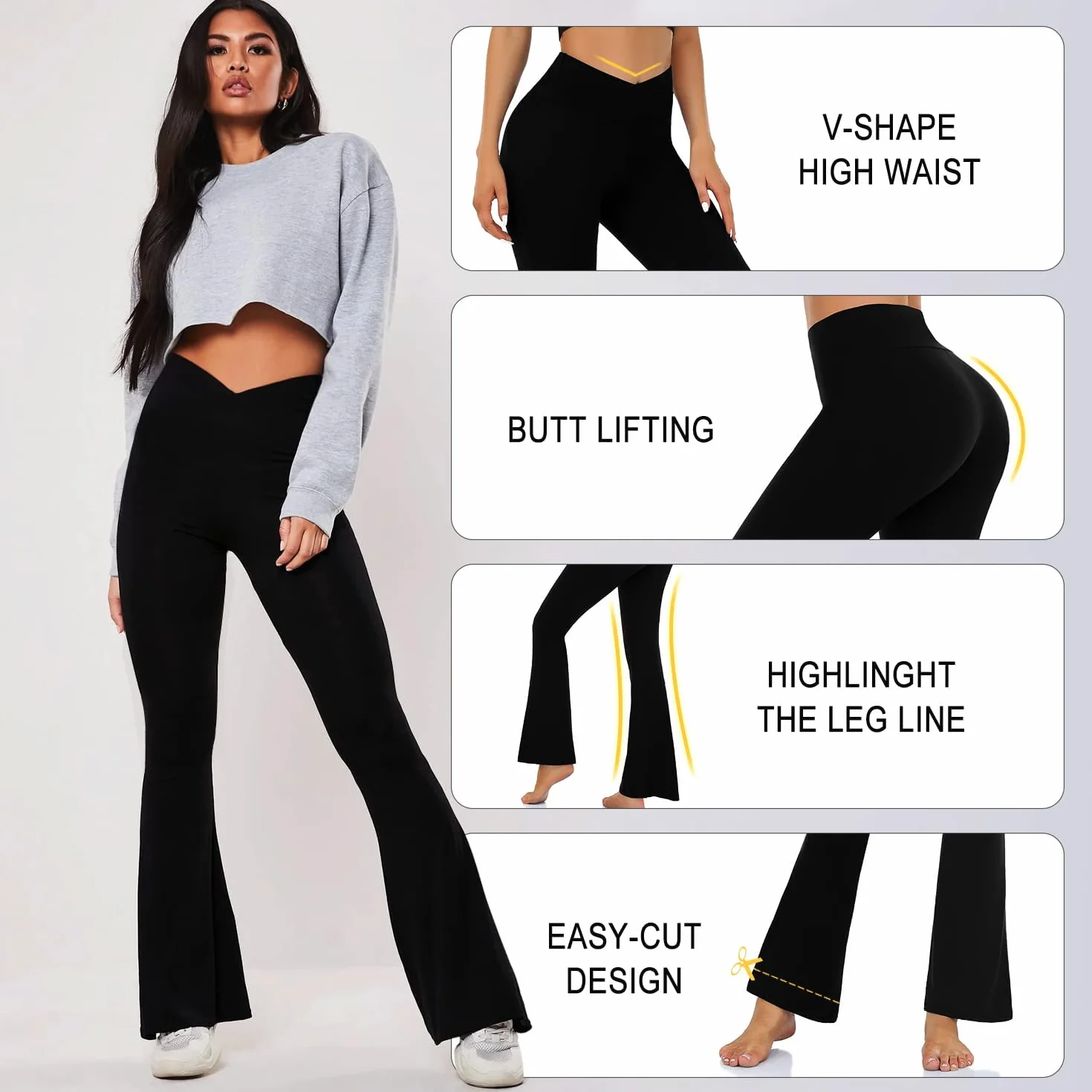 ACTINPUT Pantaloni Yoga Donna Campana Aderenti Zampa Elefante Elasticizzati Bootleg V Cross Leggins Sportivi Fared Leggings Palestra Fitness Danza Casual