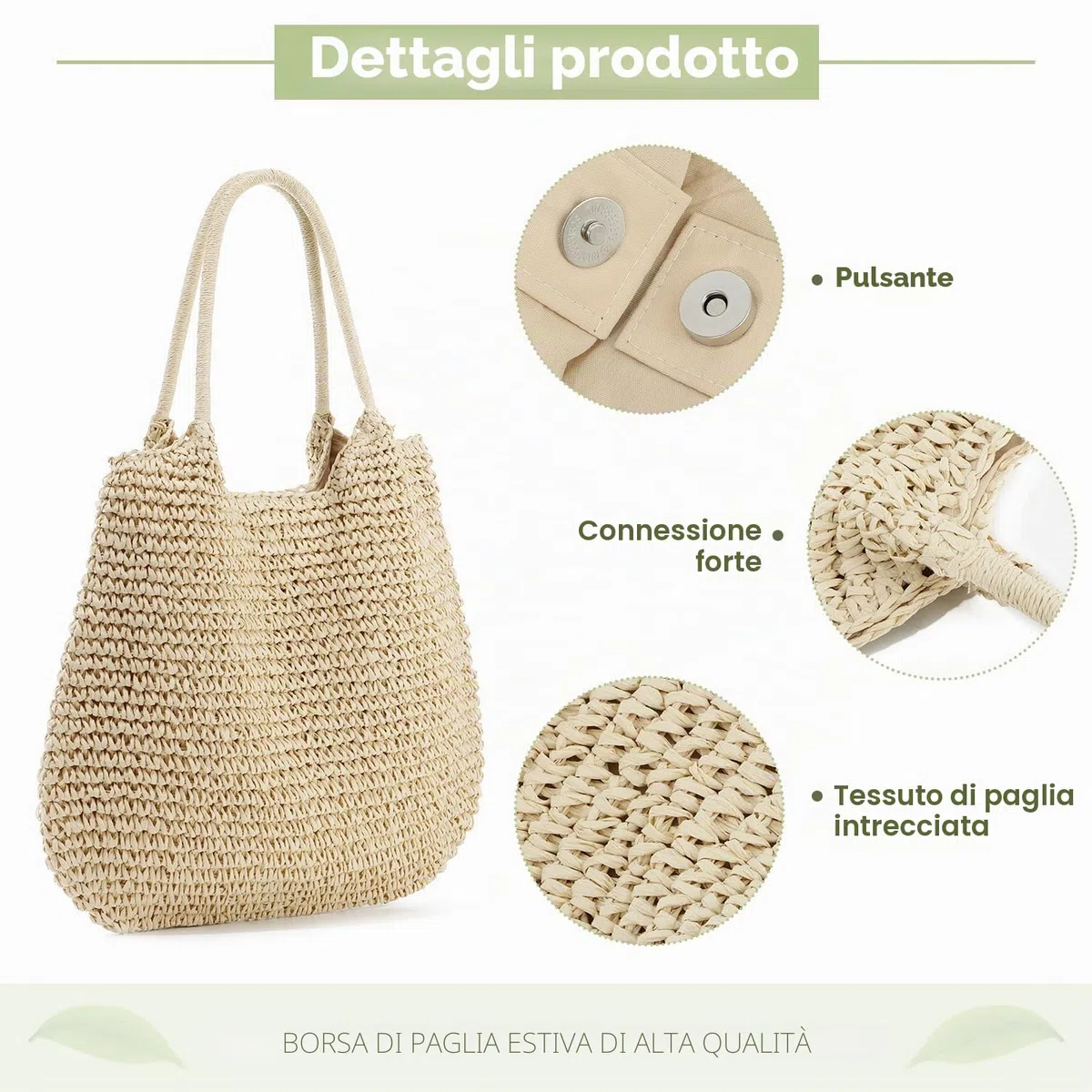SUKUTU Grande borsa di paglia intrecciata da spiaggia Borsa estiva da donna Borsa a tracolla da donna